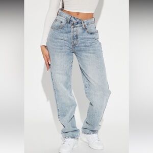 Step Waistband Crossover Jeans